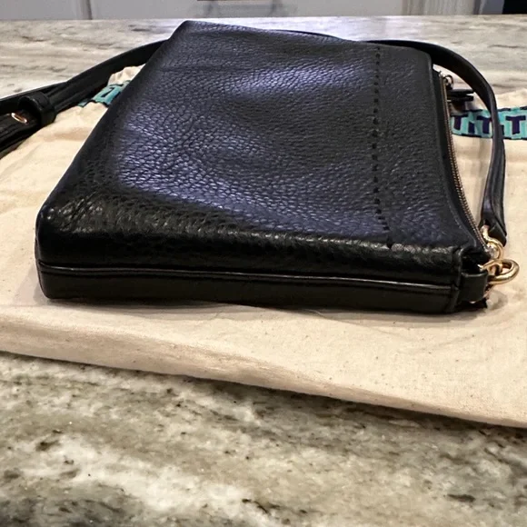 Tory Burch Womens Leather Logo Embellished Flat Small Crossbody Handbag Black - Picture 8 of 12